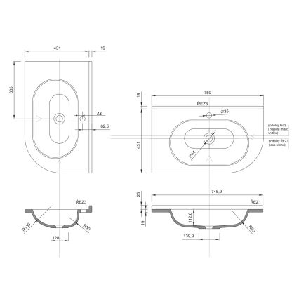 Sapho - Lavabo d'angle encastré PULSE 75 x 43 cm marbre/blanc