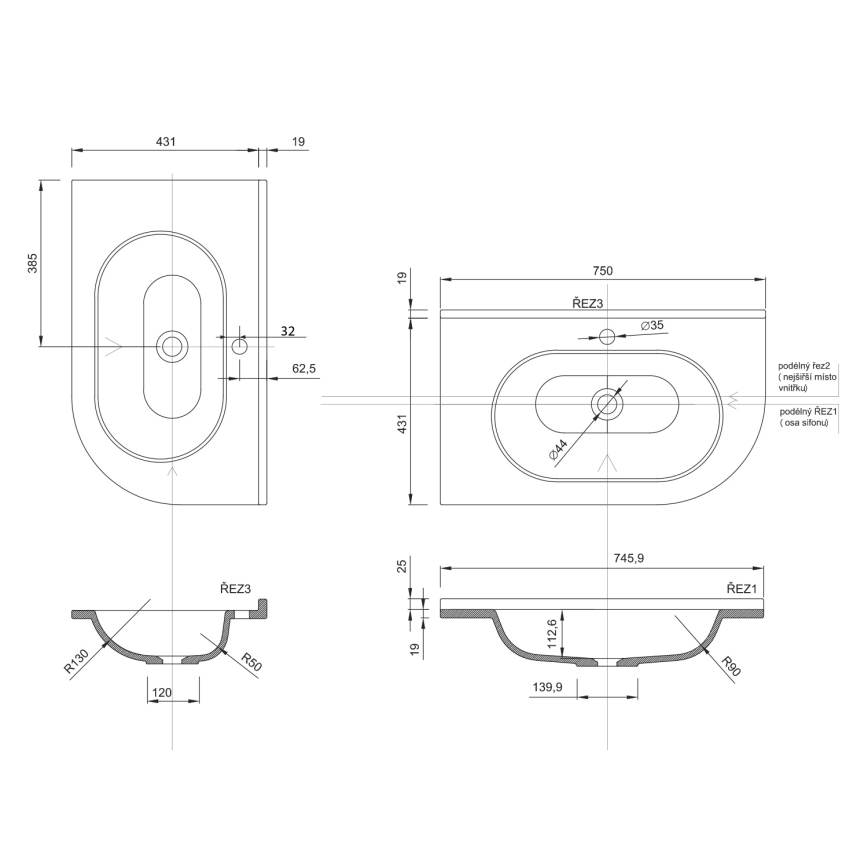 Sapho - Lavabo d'angle encastré PULSE 75 x 43 cm marbre/blanc