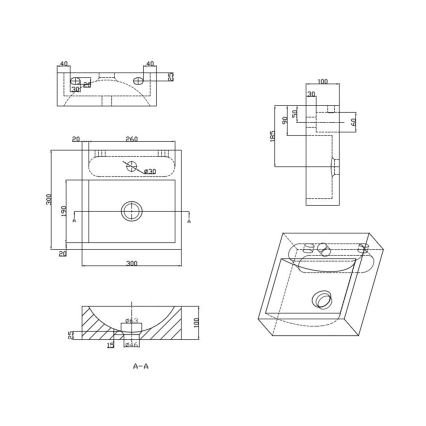 Sapho - Lavabo mural BLOK 30 x 30 cm anthracite