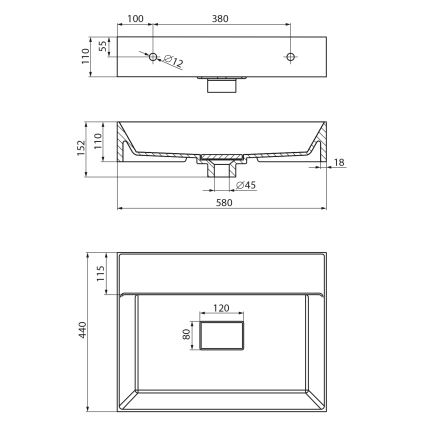 Sapho - Lavabo mural GODIVA 58 x 44 cm marbre/blanc