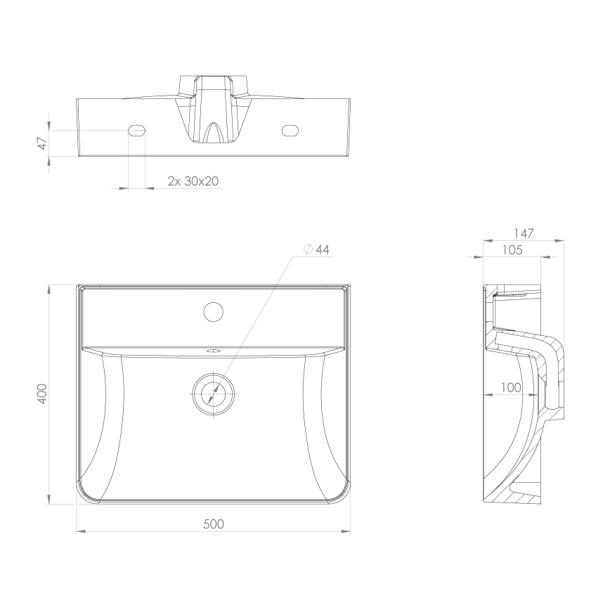 Sapho - Lavabo sospeso 50x40 cm in marmo ricostituito/bianco