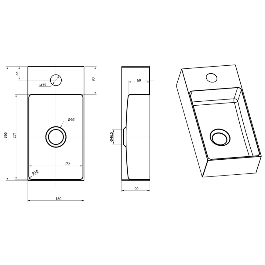 Sapho - Lavabo sospeso AURUM 36,5x18 cm, rame opaco