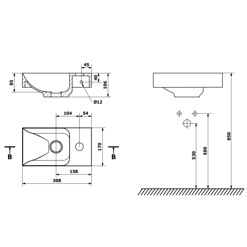 Sapho - Lavabo sospeso PICCOLINO 30x17 cm destro/marmo ricomposto/bianco