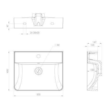 Sapho - Lavabo suspendu 50x40 cm marbre coulé/blanc