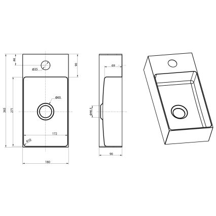 Sapho - Lavabo suspendu AURUM 36,5x18 cm doré mat
