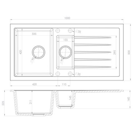 Sapho - Lavello da cucina 100x50 cm granito/nero