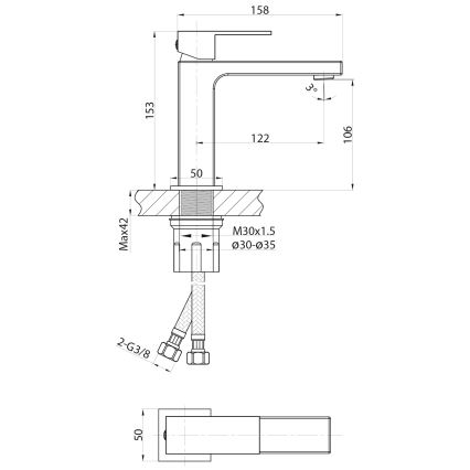 Sapho - Miscelatore per lavabo CUBEMIX 15 cm, finitura oro opaco