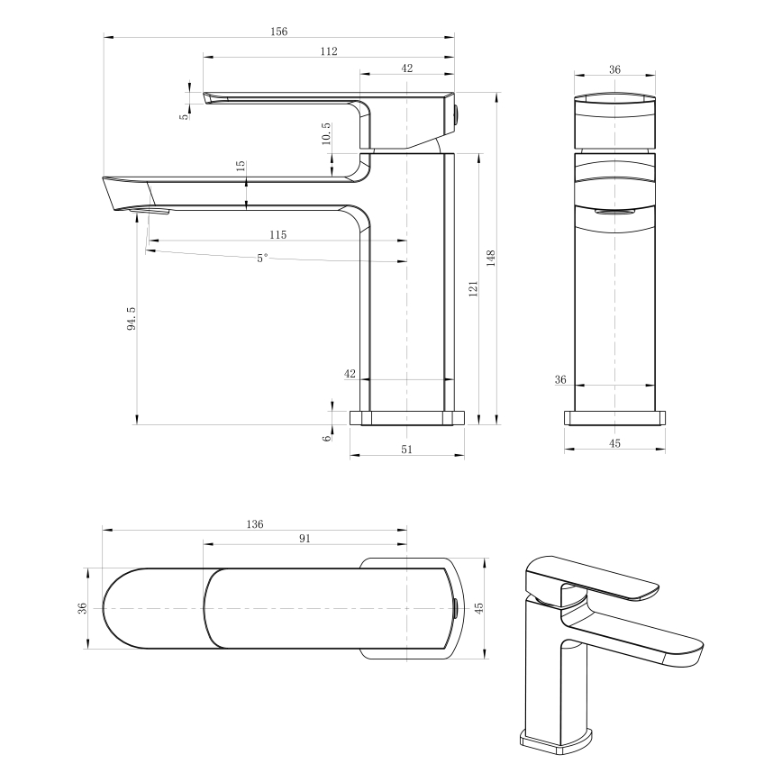 Sapho - Miscelatore per lavabo MIXONA 14,8 cm cromo lucido