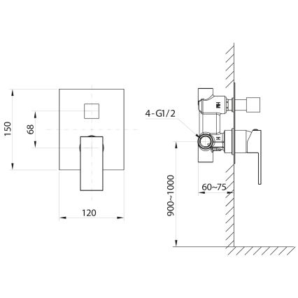 Sapho - Mitigeur de douche pour installation encastrée CUBEMIX noir mat