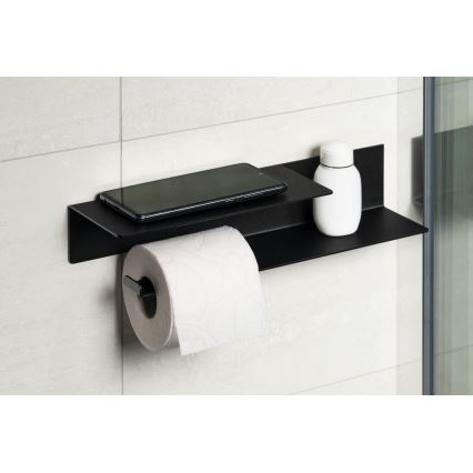 Sapho - Porta carta igienica con ripiano 9,5x35 cm nero opaco