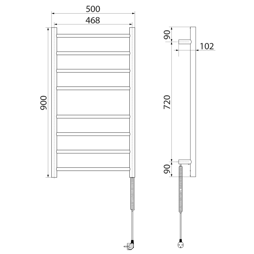 Sapho - Portasciugamani elettrico REDONDO 75W/230V 90 cm cromo lucido destra arrotondato