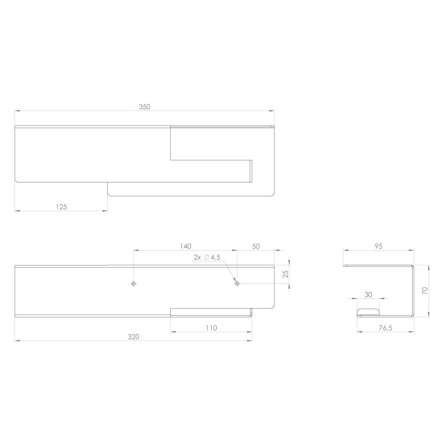 Sapho - Porte-papier toilette avec tablette 9,5 x 35 cm, noir mat