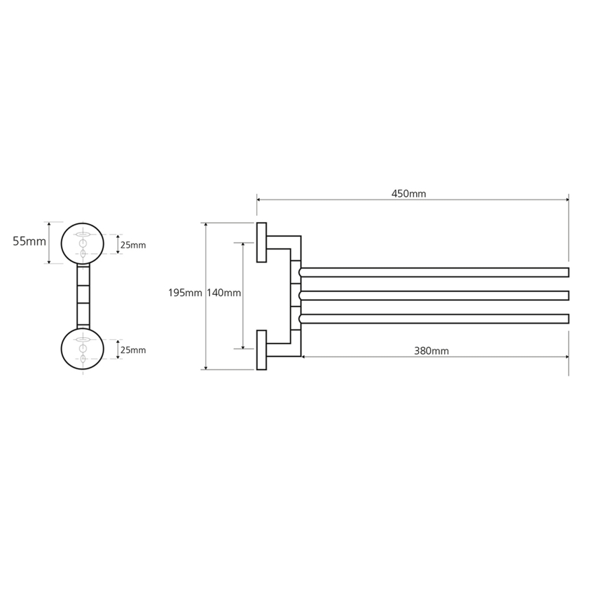 Sapho - Porte-serviettes mural pivotant X-ROUND 19,5x45 cm chromé brillant