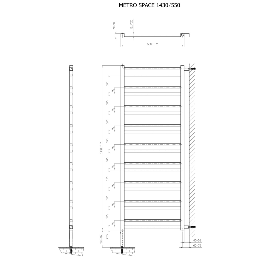 Sapho - Radiateur sèche-serviettes METRO SPACE 525 W 55 x 143 cm noir mat