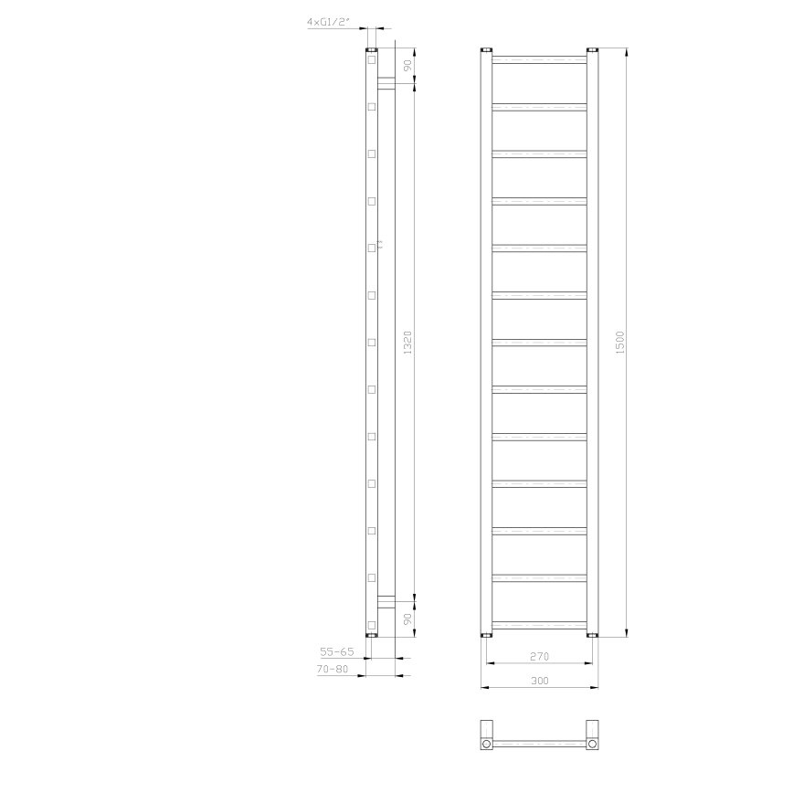 Sapho - Radiatore da bagno METRO LIGHT 150x30 cm bianco