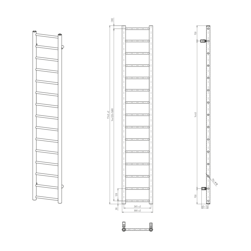 Sapho - Radiatore per bagno DINA 335W 30x174 cm bianco