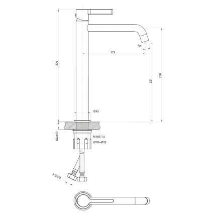 Sapho - Robinet de lavabo ICONIC 30,9 cm mat noir
