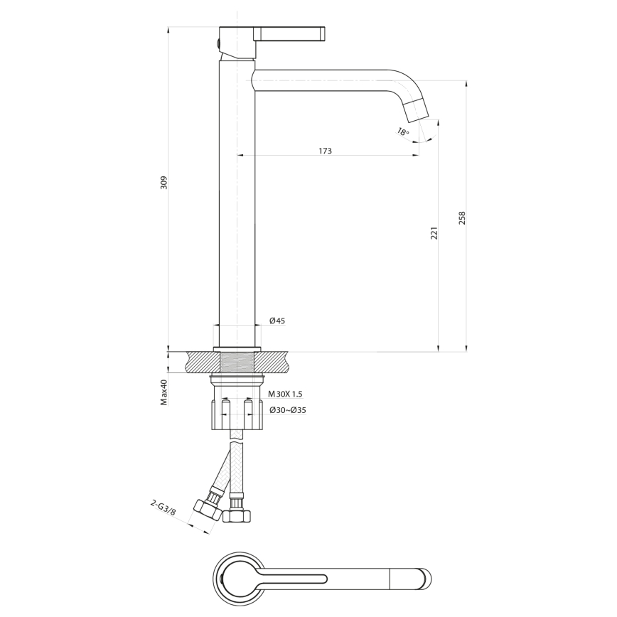 Sapho - Robinet de lavabo ICONIC 30,9 cm mat noir
