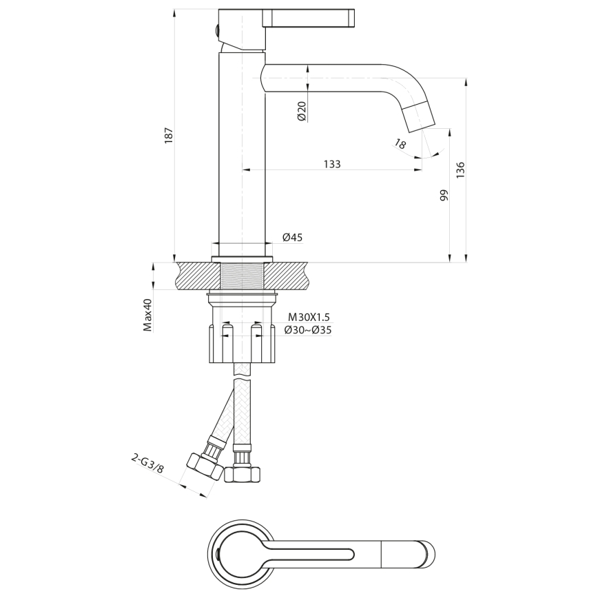 Sapho - Rubinetto del lavandino ICONIC 18,7 cm cromo lucido