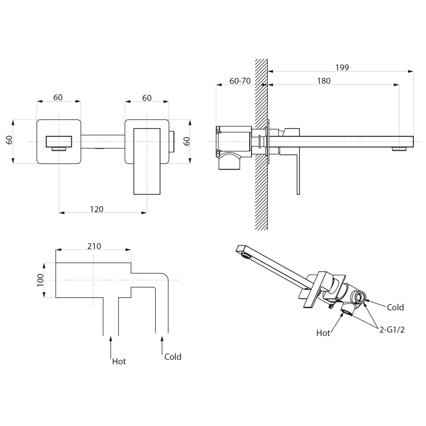 Sapho - Rubinetto per lavabo da incasso CUBEMIX opaco nero