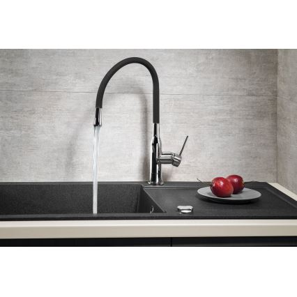 Sapho - Rubinetto per lavello con braccio flessible SILI nero/ottone