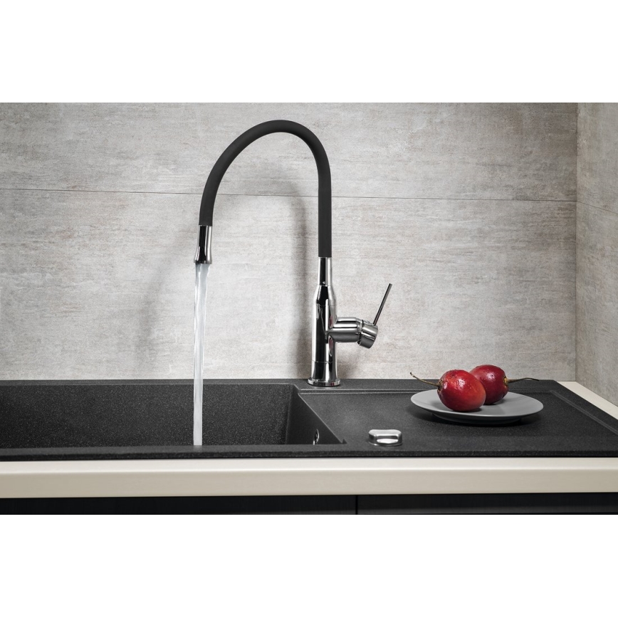 Sapho - Rubinetto per lavello con braccio flessible SILI nero/ottone