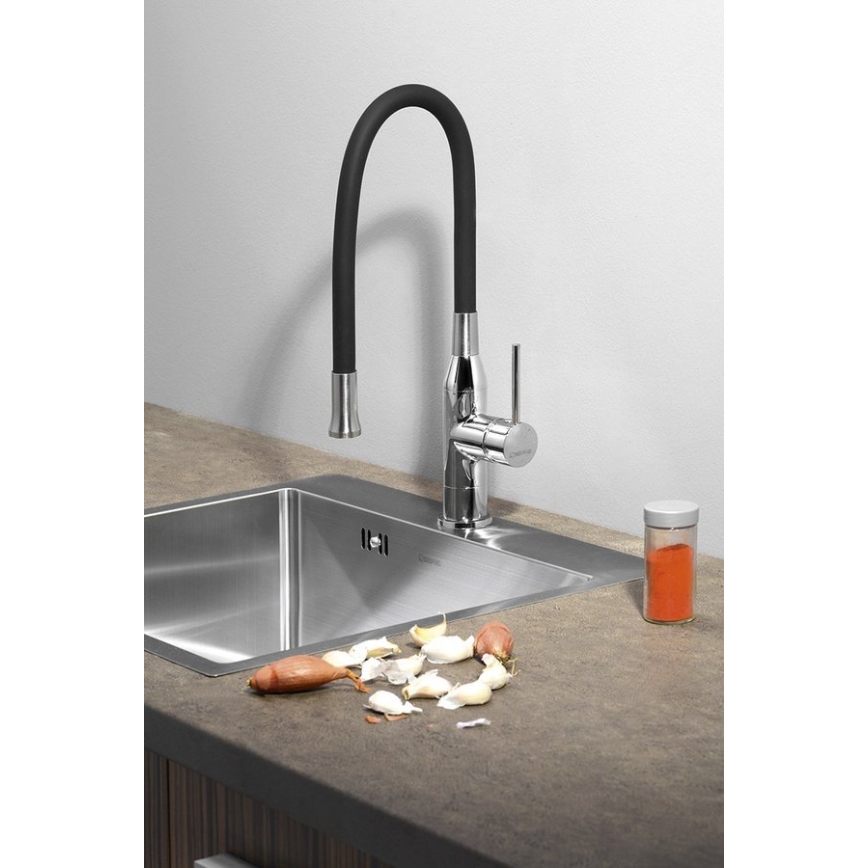 Sapho - Rubinetto per lavello con braccio flessible SILI nero/ottone