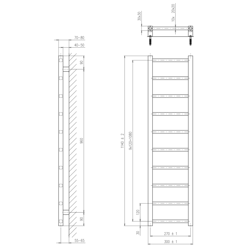 Sapho - Scaldasalviette METRO LIGHT 114x30 cm cromo lucido