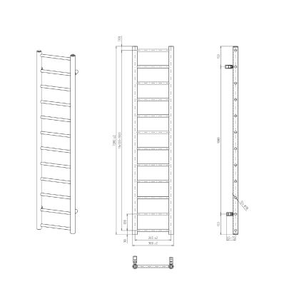 Sapho - Scaldasalviette per bagno DINA 278W 30x138 cm nero opaco