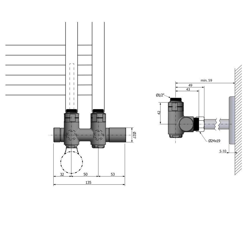 Sapho - Kit di raccordo per valvole per attacco centrale TWIN COMBI destro/cromo lucido