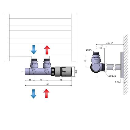 Sapho - Kit termostatico di collegamento per attacco centrale TWIN destro/cromo lucido