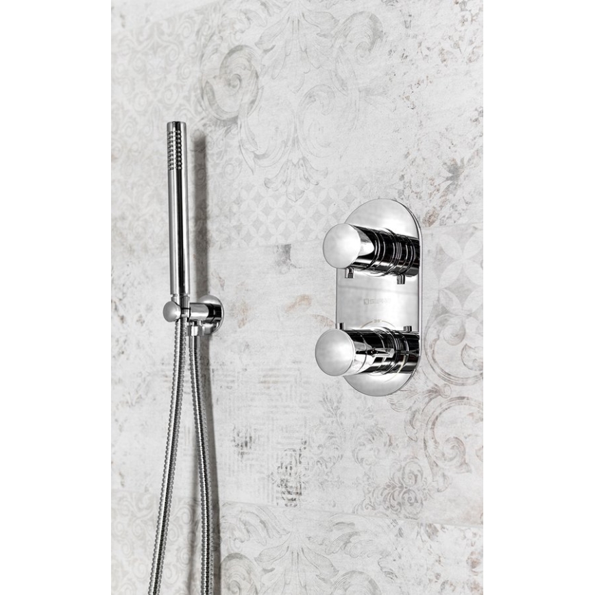 Sapho - Support de douche fixe rond avec écoulement/chrome brillant