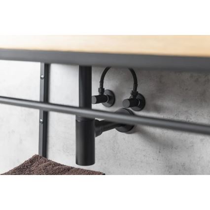 Sapho - Valvola angolare con rosetta rotonda, finitura nero opaco