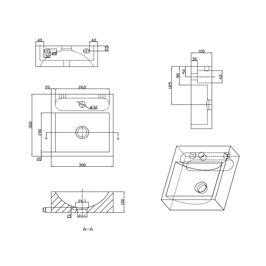 Sapho - Wandwaschbecken BLOK 30x30 cm Anthrazit