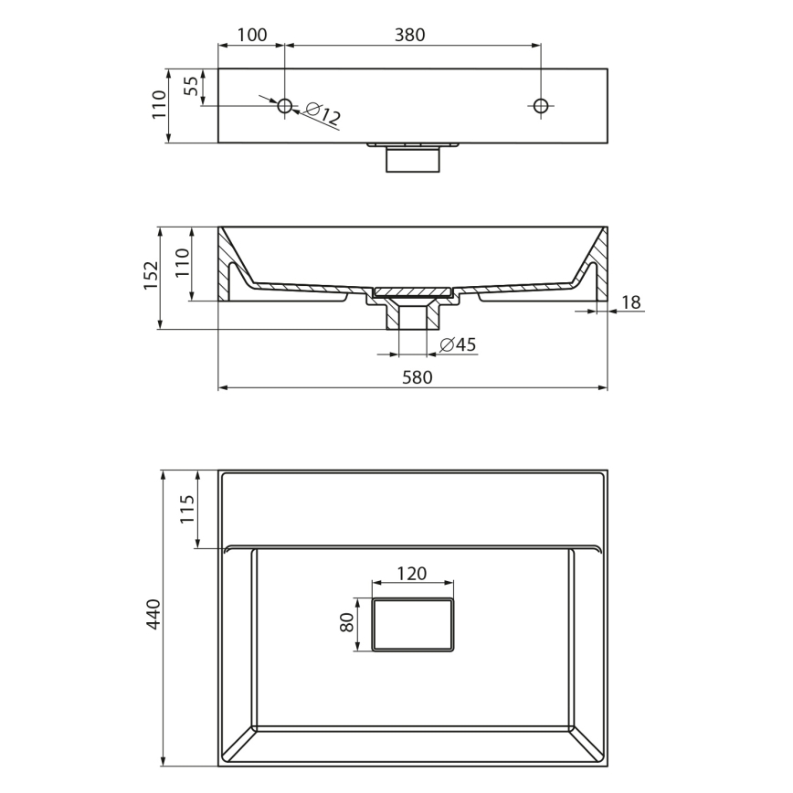 Sapho - Wandwaschbecken GODIVA 58x44 cm Marmor/weiß