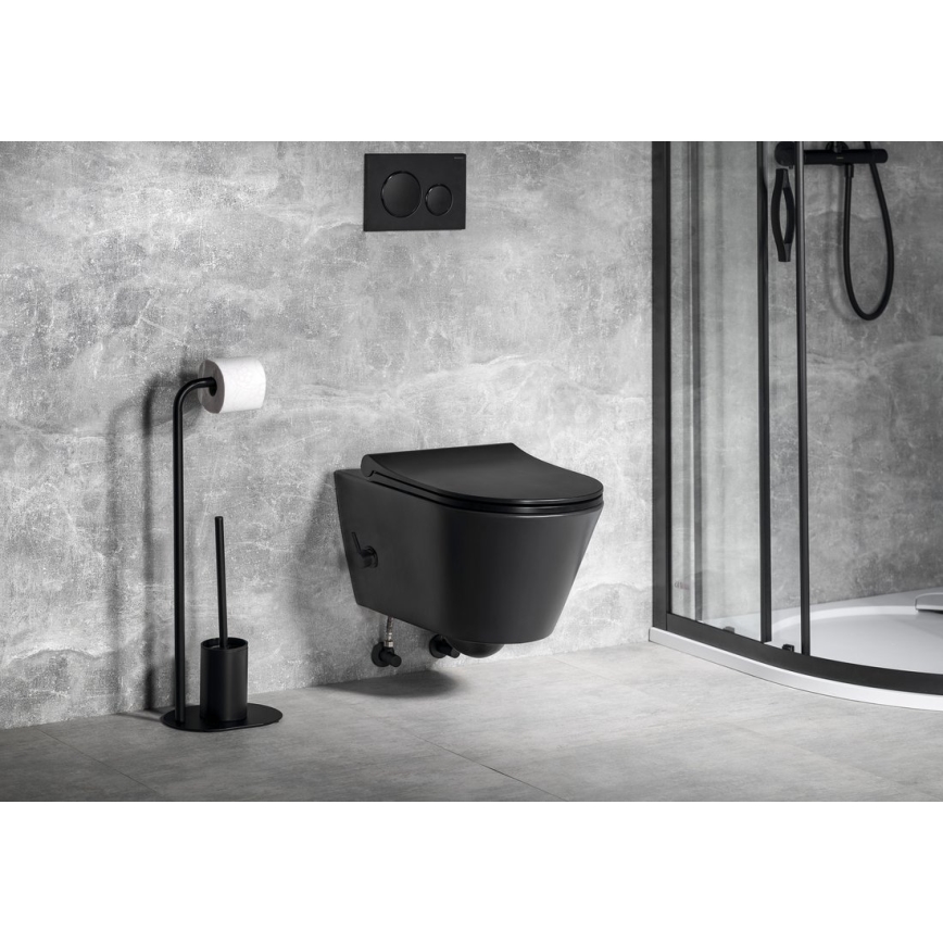 Sapho - WC sospeso con doccetta bidet in ceramica, nero opaco