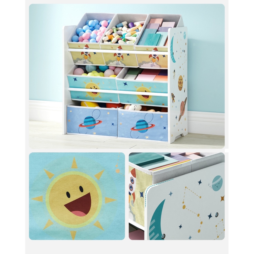 Scaffale contenitore per bambini con scatole in tessuto ANET blu/bianco