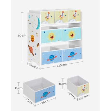 Scaffale contenitore per bambini con scatole in tessuto ANET blu/bianco