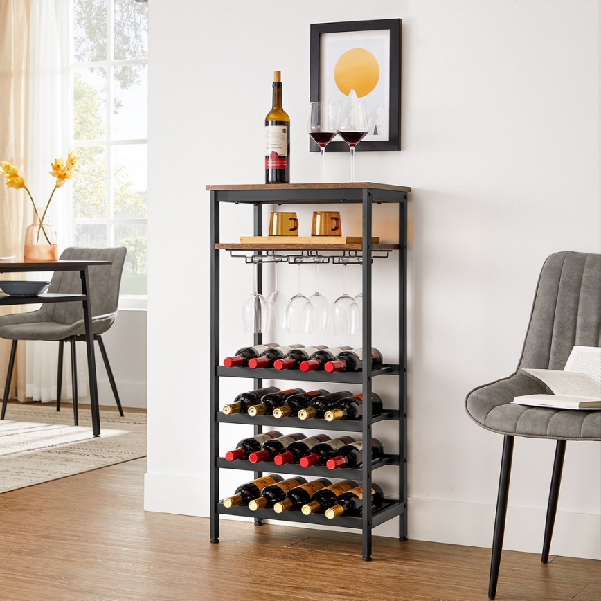 Scaffale multiuso per bottiglie di vino e calici NAVARO marrone/nero