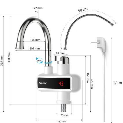Scaldabagno istantaneo con LED display 3000W/230V IPX4 bianco