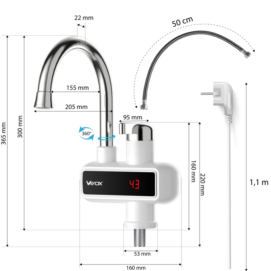 Scaldabagno istantaneo con LED display 3000W/230V IPX4 bianco
