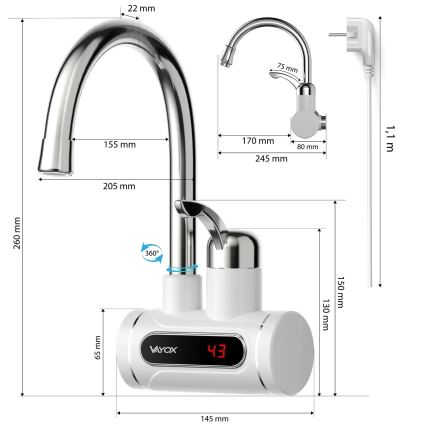 Scaldabagno istantaneo con LED display 3000W/230V IPX4 bianco