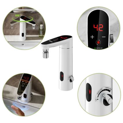 Scaldabagno istantaneo touch con sensore e LED display 3000W/230V IPX4 bianco