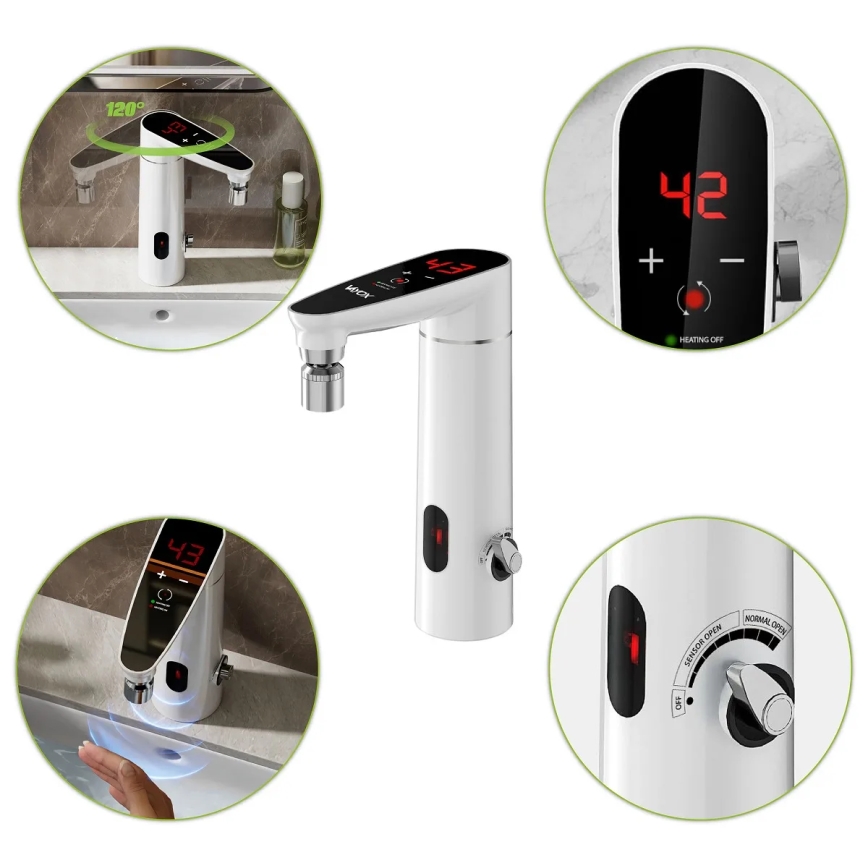 Scaldabagno istantaneo touch con sensore e LED display 3000W/230V IPX4 bianco