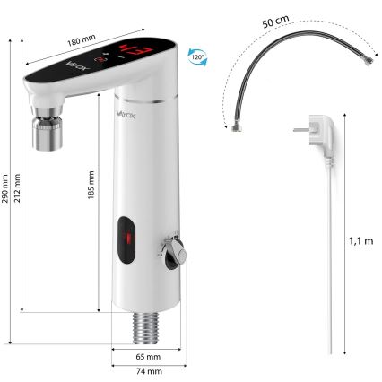 Scaldabagno istantaneo touch con sensore e LED display 3000W/230V IPX4 bianco