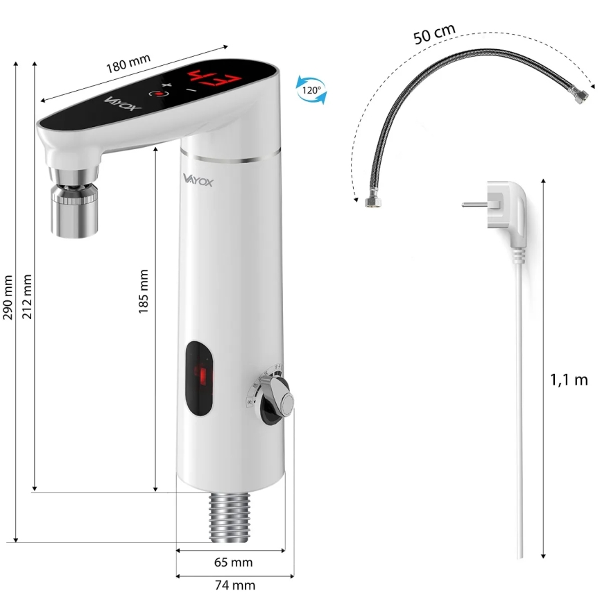 Scaldabagno istantaneo touch con sensore e LED display 3000W/230V IPX4 bianco