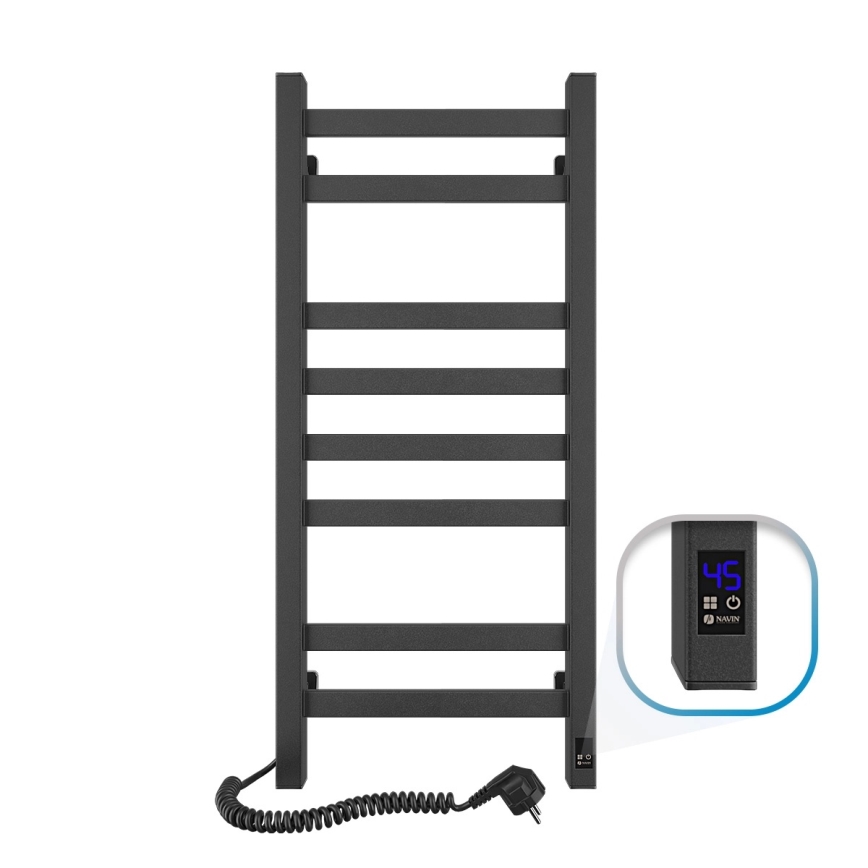 Scalda asciugamani a scaletta per bagno AVANGARD con termostato — 251 W / 230 V, 80,6 cm, IP44, nero, sinistro, profilo quadrato