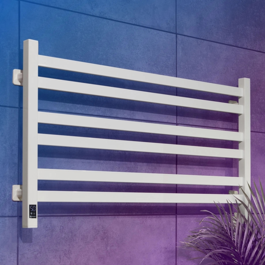 Scaldasalviette da bagno AVANGARD con termostato, 316 W / 230 V, 50,6 cm, IP44, bianco, destro, profilo quadrato