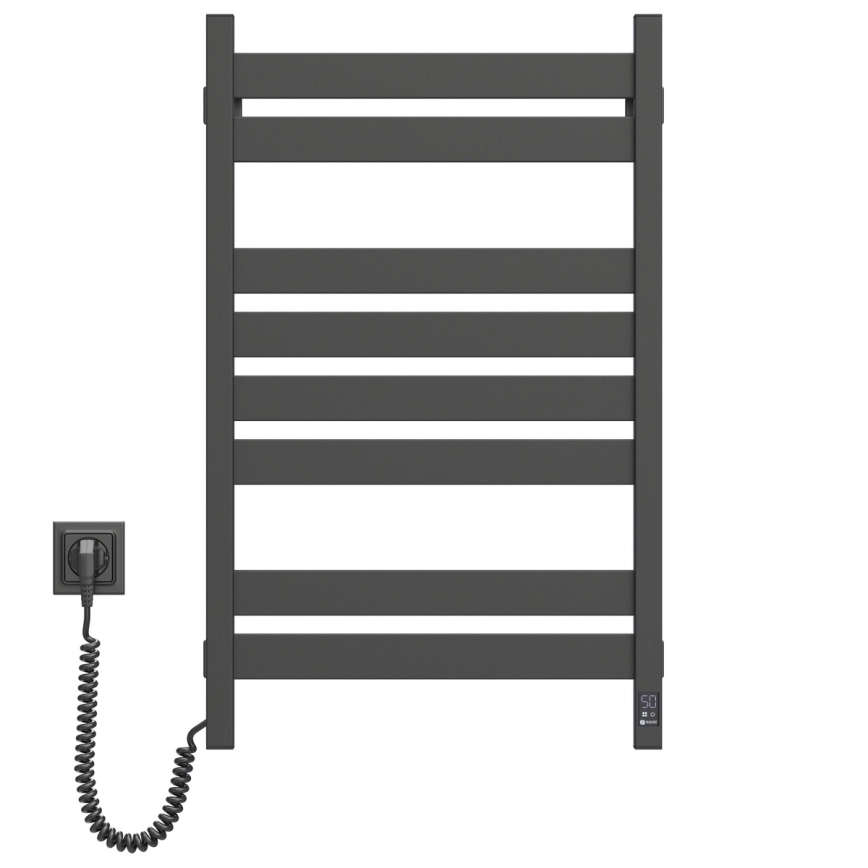 Radiatore scaldasalviette LARGO con termostato, 432 W/230 V, 80,6 cm, IP44 — nero, sinistro, profilo quadrato