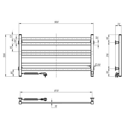 AVANGARD Scaldasalviette da bagno con termostato – 316 W / 230 V, 50,6 cm, IP44, bianco, sinistro, profilo quadrato